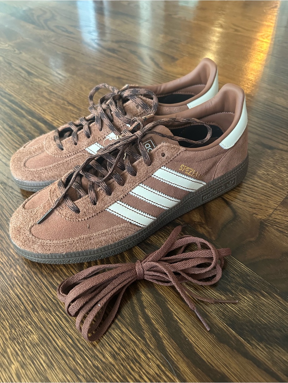 adidas Handball Spezial Suede Sneakers in Brown with White Stripes